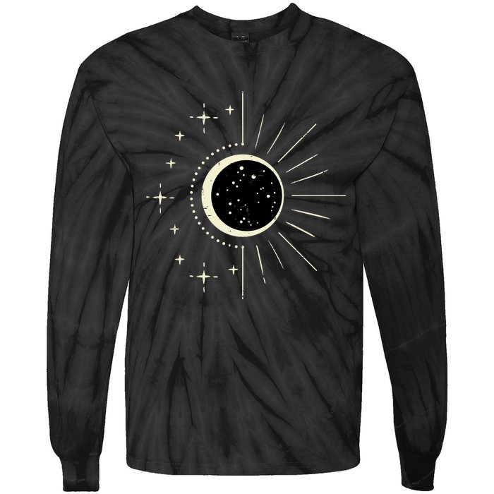 Total Solar Eclipse Moon Sun Stars April 8 Tie-Dye Long Sleeve Shirt