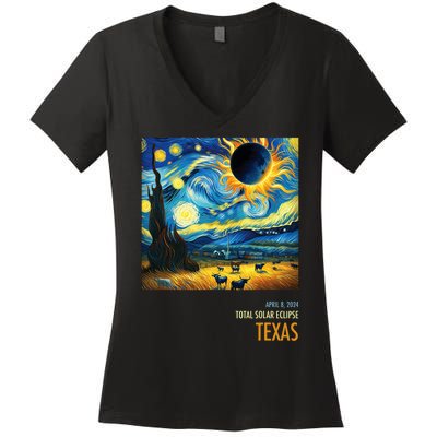 Total Solar Eclipse 2024 Texas Women's V-Neck T-Shirt