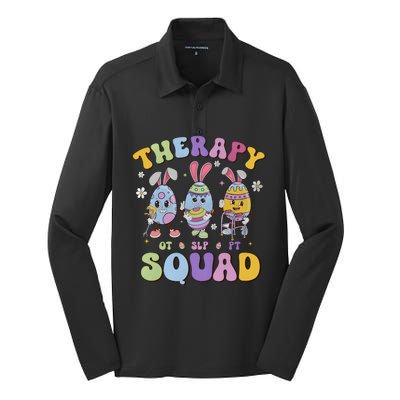 Therapy Squad Easter Day Slp Ot Pt Easter Eggs Silk Touch Performance Long Sleeve Polo