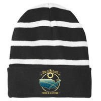 Total Solar Eclipse Twice In A Lifetime 2024 Gift Striped Beanie with Solid Band