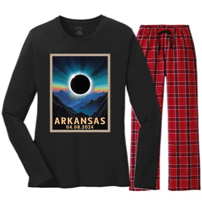 Total Solar Eclipse 2024 Arkansas Women's Long Sleeve Flannel Pajama Set 