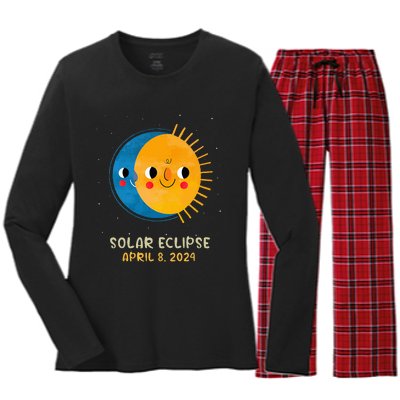 Total Solar Eclipse 2024 Cute Solar Eclipse Women's Long Sleeve Flannel Pajama Set 