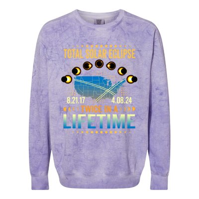 Total Solar Eclipse 2024 Sun Is Getting Mooned Design Twice In A Lifetime Colorblast Crewneck Sweatshirt