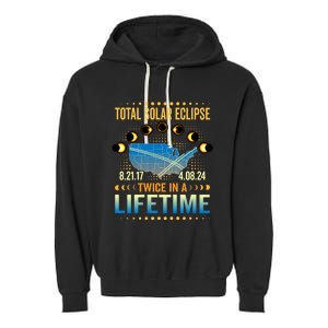 Total Solar Eclipse 2024 Sun Is Getting Mooned Design Twice In A Lifetime Garment-Dyed Fleece Hoodie