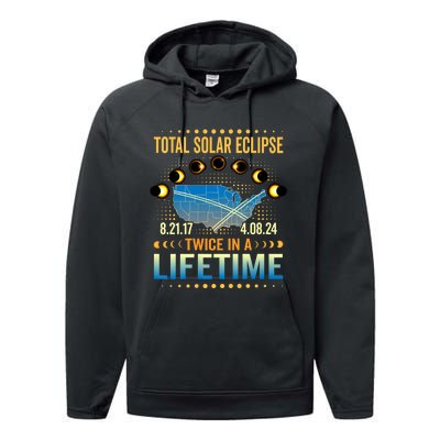 Total Solar Eclipse 2024 Sun Is Getting Mooned Design Twice In A Lifetime Performance Fleece Hoodie