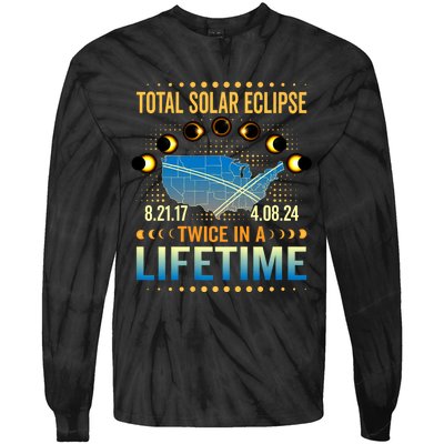 Total Solar Eclipse 2024 Sun Is Getting Mooned Design Twice In A Lifetime Tie-Dye Long Sleeve Shirt