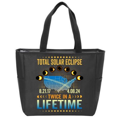 Total Solar Eclipse 2024 Sun Is Getting Mooned Design Twice In A Lifetime Zip Tote Bag