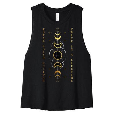 Total Solar Eclipse Twice In Lifetime April 08 2024 Women's Racerback Cropped Tank