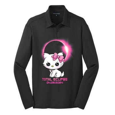 Total Solar Eclipse April 8 2024 Cat Boy Girl Funny Silk Touch Performance Long Sleeve Polo