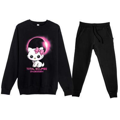 Total Solar Eclipse April 8 2024 Cat Boy Girl Funny Premium Crewneck Sweatsuit Set