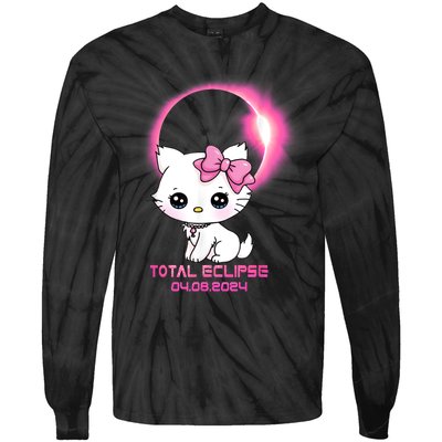 Total Solar Eclipse April 8 2024 Cat Boy Girl Funny Tie-Dye Long Sleeve Shirt