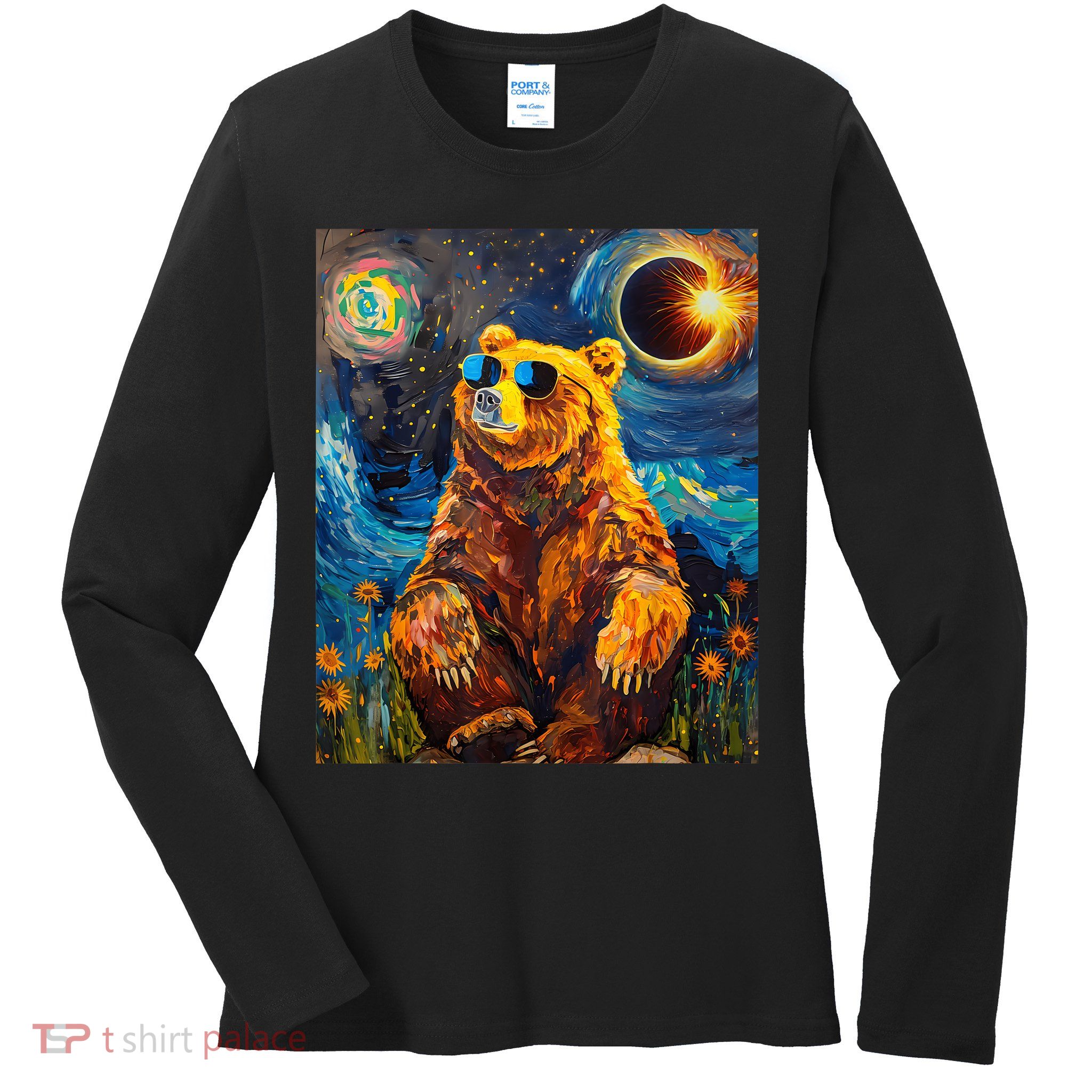 Total Solar Eclipse Grizzly Bear Ladies Long Sleeve Shirt