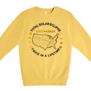 Total Solar Eclipse Twice In A Lifetime Aug 21 2017 April 08 2024 Premium Crewneck Sweatshirt