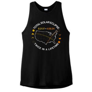 Total Solar Eclipse Twice In A Lifetime Aug 21 2017 April 08 2024 Ladies PosiCharge Tri-Blend Wicking Tank