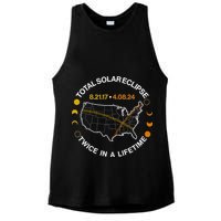 Total Solar Eclipse Twice In A Lifetime Aug 21 2017 April 08 2024 Ladies PosiCharge Tri-Blend Wicking Tank