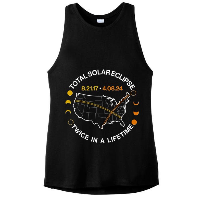 Total Solar Eclipse Twice In A Lifetime Aug 21 2017 April 08 2024 Ladies PosiCharge Tri-Blend Wicking Tank
