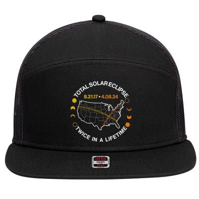 Total Solar Eclipse Twice In A Lifetime Aug 21 2017 April 08 2024 7 Panel Mesh Trucker Snapback Hat