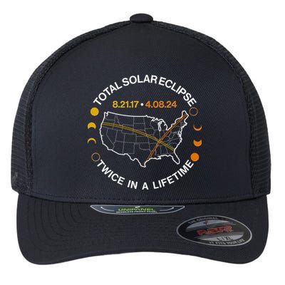 Total Solar Eclipse Twice In A Lifetime Aug 21 2017 April 08 2024 Flexfit Unipanel Trucker Cap