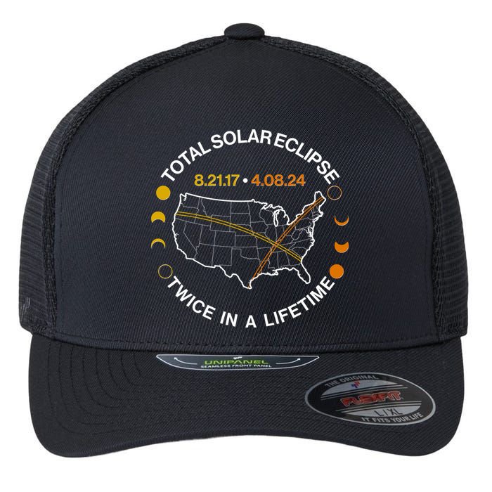 Total Solar Eclipse Twice In A Lifetime Aug 21 2017 April 08 2024 Flexfit Unipanel Trucker Cap