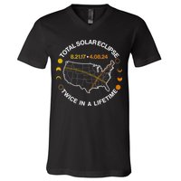Total Solar Eclipse Twice In A Lifetime Aug 21 2017 April 08 2024 V-Neck T-Shirt