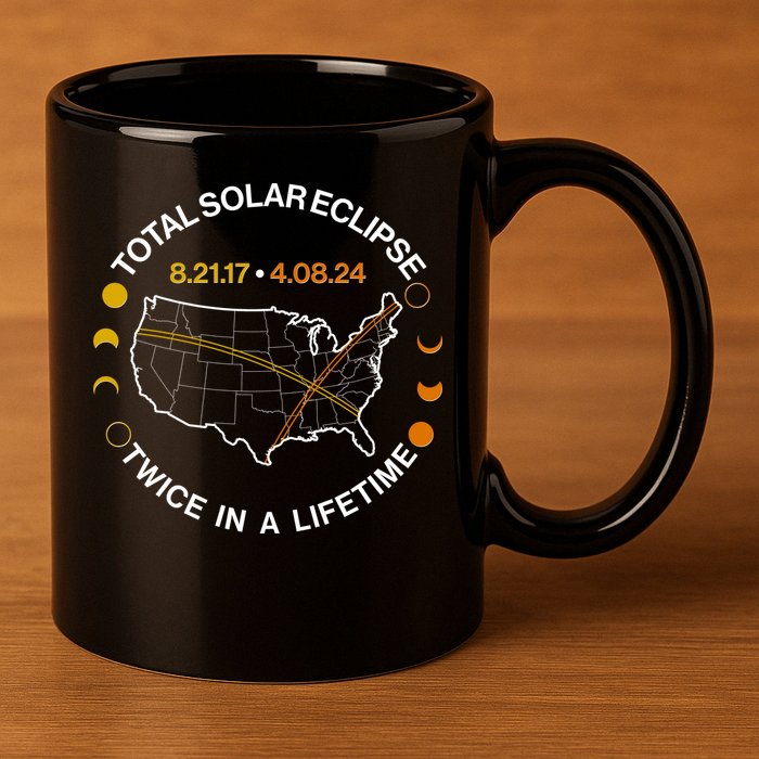 Total Solar Eclipse Twice In A Lifetime Aug 21 2017 April 08 2024 11oz C Handle Ceramic Mug