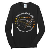 Total Solar Eclipse Twice In A Lifetime Aug 21 2017 April 08 2024 Tall Long Sleeve T-Shirt