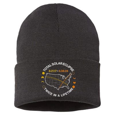 Total Solar Eclipse Twice In A Lifetime Aug 21 2017 April 08 2024 Sustainable Knit Beanie