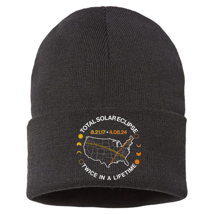 Total Solar Eclipse Twice In A Lifetime Aug 21 2017 April 08 2024 Sustainable Knit Beanie
