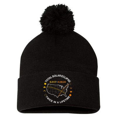 Total Solar Eclipse Twice In A Lifetime Aug 21 2017 April 08 2024 Pom Pom 12in Knit Beanie