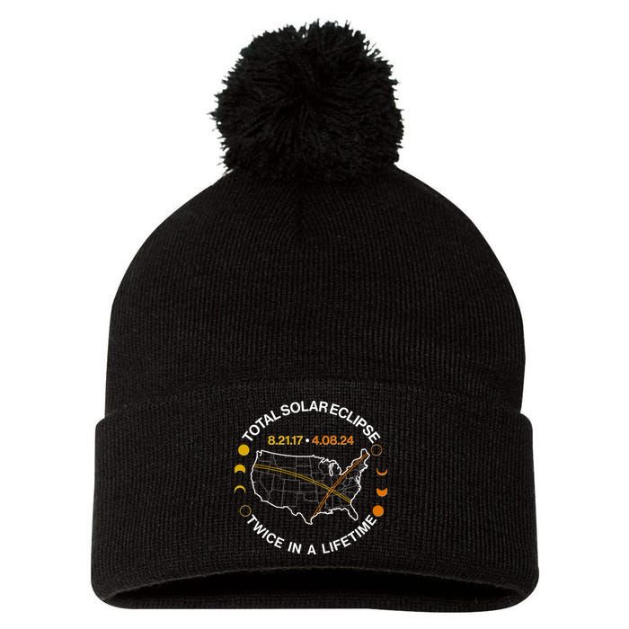 Total Solar Eclipse Twice In A Lifetime Aug 21 2017 April 08 2024 Pom Pom 12in Knit Beanie
