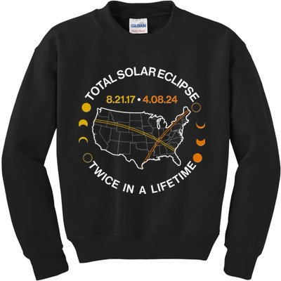 Total Solar Eclipse Twice In A Lifetime Aug 21 2017 April 08 2024 Kids Sweatshirt