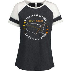 Total Solar Eclipse Twice In A Lifetime Aug 21 2017 April 08 2024 Enza Ladies Jersey Colorblock Tee