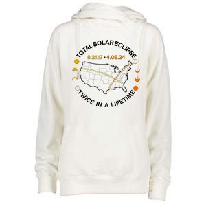 Total Solar Eclipse Twice In A Lifetime Aug 21 2017 April 08 2024 Womens Funnel Neck Pullover Hood