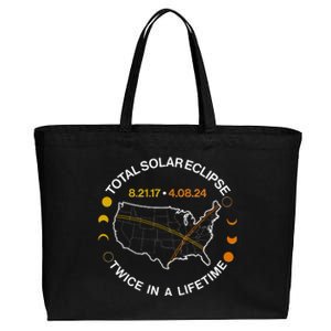 Total Solar Eclipse Twice In A Lifetime Aug 21 2017 April 08 2024 Cotton Canvas Jumbo Tote