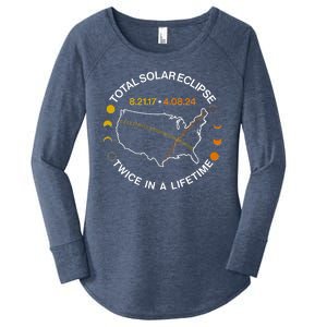 Total Solar Eclipse Twice In A Lifetime Aug 21 2017 April 08 2024 Women's Perfect Tri Tunic Long Sleeve Shirt