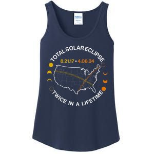 Total Solar Eclipse Twice In A Lifetime Aug 21 2017 April 08 2024 Ladies Essential Tank