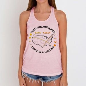 Total Solar Eclipse Twice In A Lifetime Aug 21 2017 April 08 2024 Women's Knotted Racerback Tank