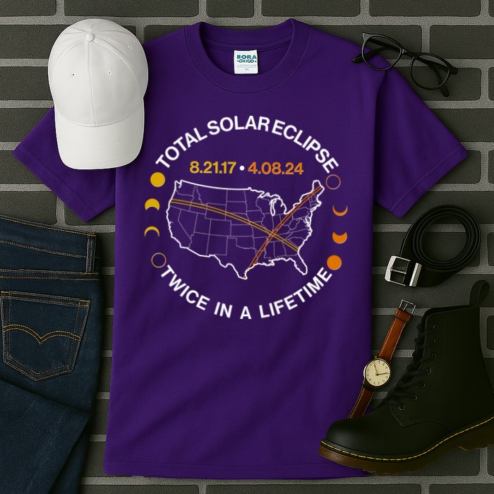 Total Solar Eclipse Twice In A Lifetime Aug 21 2017 April 08 2024 Tall T-Shirt