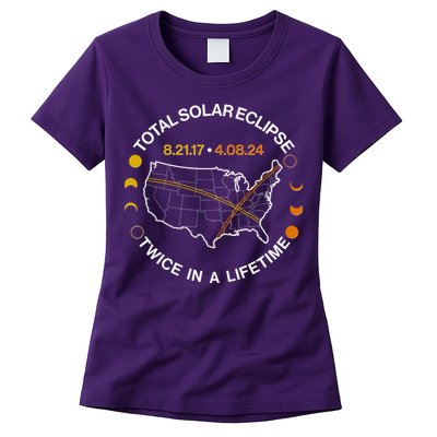 Total Solar Eclipse Twice In A Lifetime Aug 21 2017 April 08 2024 Womens T-Shirt
