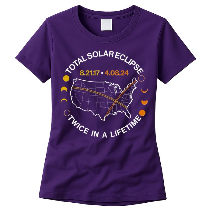 Total Solar Eclipse Twice In A Lifetime Aug 21 2017 April 08 2024 Womens T-Shirt