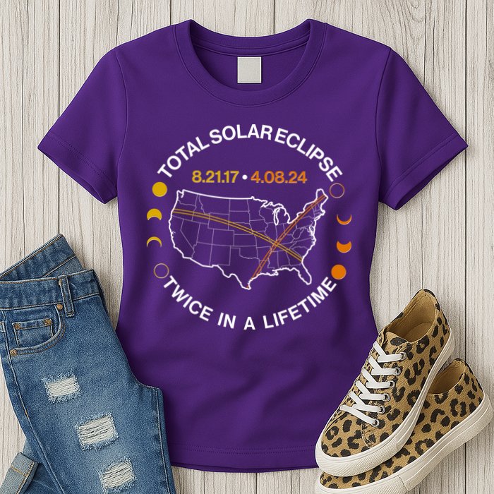 Total Solar Eclipse Twice In A Lifetime Aug 21 2017 April 08 2024 Womens T-Shirt