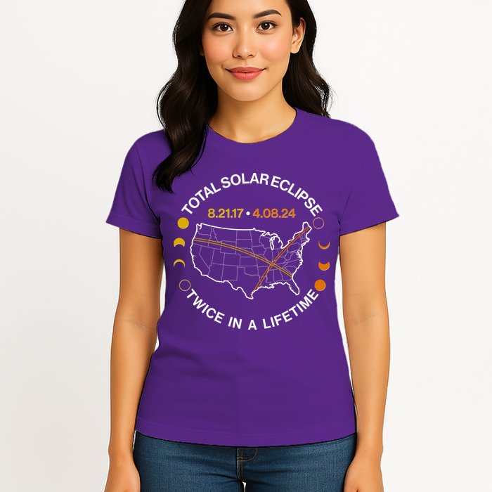 Total Solar Eclipse Twice In A Lifetime Aug 21 2017 April 08 2024 Womens T-Shirt
