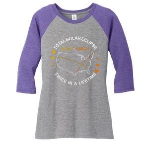 Total Solar Eclipse Twice In A Lifetime Aug 21 2017 April 08 2024 Women's Tri-Blend 3/4-Sleeve Raglan Shirt