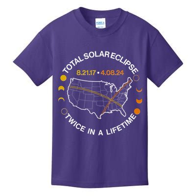 Total Solar Eclipse Twice In A Lifetime Aug 21 2017 April 08 2024 Kids T-Shirt