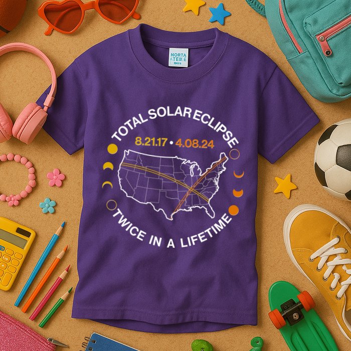 Total Solar Eclipse Twice In A Lifetime Aug 21 2017 April 08 2024 Kids T-Shirt