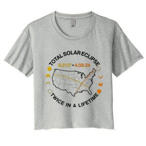 Total Solar Eclipse Twice In A Lifetime Aug 21 2017 April 08 2024 Women's Crop Top Tee