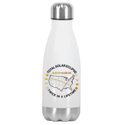 Total Solar Eclipse Twice In A Lifetime Aug 21 2017 April 08 2024 Stainless Steel Insulated Water Bottle