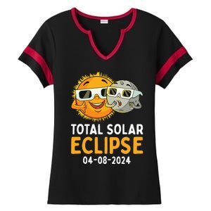 Total Solar Eclipse 2024 Glasses Funny Sun Moon Ladies Halftime Notch Neck Tee