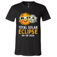 Total Solar Eclipse 2024 Glasses Funny Sun Moon V-Neck T-Shirt