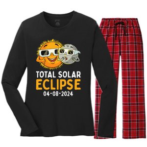 Total Solar Eclipse 2024 Glasses Funny Sun Moon Women's Long Sleeve Flannel Pajama Set 